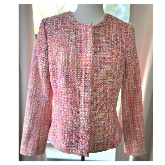 Vtg Talbots Pink Tweed Knit Blazer Jacket Size Small Wedding Guest Church Preppy - Picture 2 of 8